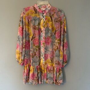 Talulah Floral Garden Sheer Button Tunic Dress Size Small